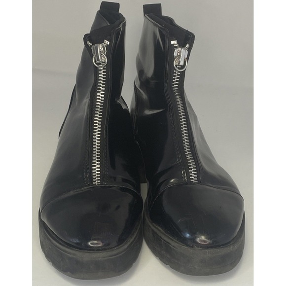 Zara Shoes - Zara Women's Black Shiny Ankle Boots W/Zip Moto Mod Goth Size 39/U.S. 8